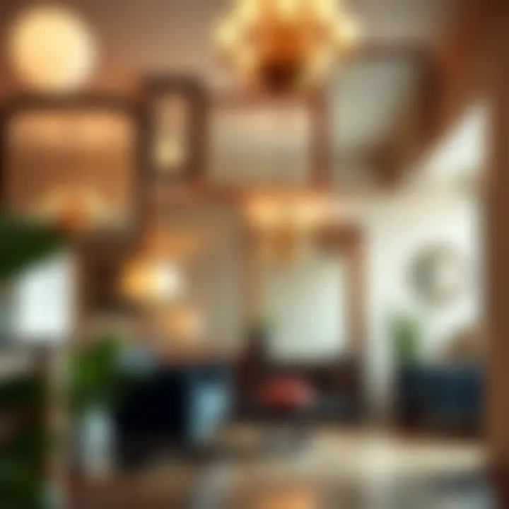 Creative arrangement of multiple frameless mirrors in an artistic setting