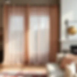 Elegant dusty blush sheer curtains draping a modern living room window