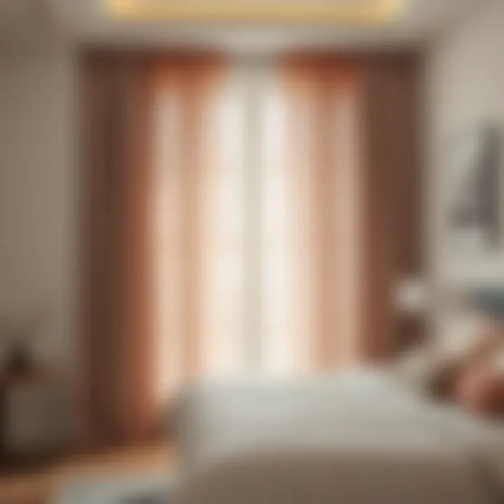 Layered Dusty Blush Sheer Curtains in Stylish Bedroom Dusty blush sheer curtains layered with heavier drapes in a stylish bedroom