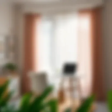 Serene Workspace with Dusty Blush Sheer Curtains A serene workspace featuring dusty blush sheer curtains enhancing natural light