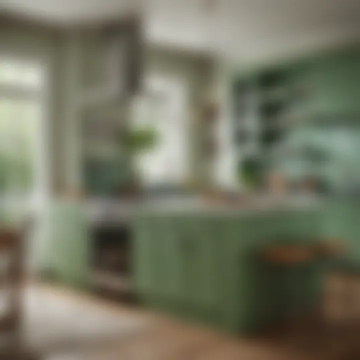 Stylish green shaker kitchen cabinets paired with complementary decor