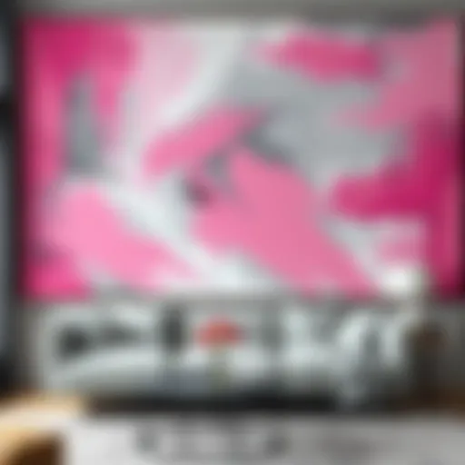 Dynamic Pink and Grey Abstract Artwork A vibrant pink and grey abstract painting showcasing dynamic brush strokes