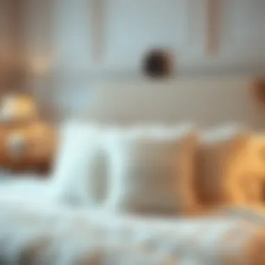 An elegant bedroom featuring huge fluffy pillows on a beautifully made bed