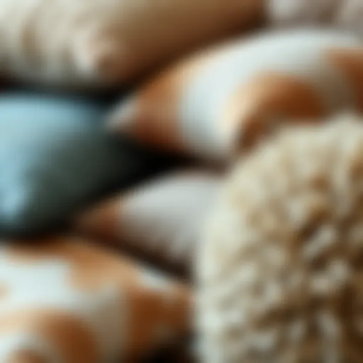 Close-up of various textured fabrics used for huge fluffy pillows