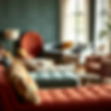 Diverse Styles and Materials of Indoor Chaises An artistic arrangement of various indoor chaise styles highlighting material diversity.