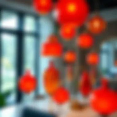 Artistic Arrangement of Orange Glass Lamps Artistic arrangement of orange glass lamps in a modern setting.