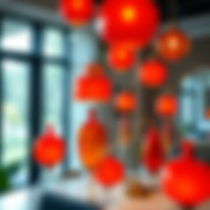 Artistic Arrangement of Orange Glass Lamps Artistic arrangement of orange glass lamps in a modern setting.