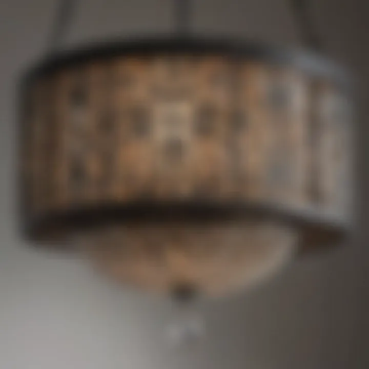 Close-up of intricate design details on a three-tier pendant light