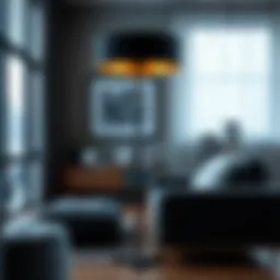 Elegant dark grey floor lamp in a modern living room
