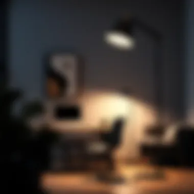 Illuminating Workspace with Dark Grey Floor Lamp Trendy dark grey floor lamp illuminating a stylish workspace