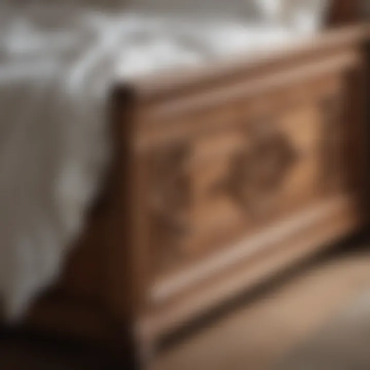 Close-up of the craftsmanship of a wooden bed frame