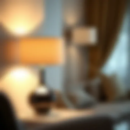 Modern Table Lamps Enhancing Living Room Ambiance Elegant set of two modern table lamps illuminating a cozy living room corner