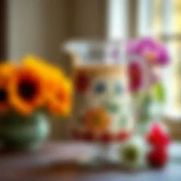 Vintage ball jar pitcher with floral decoration
