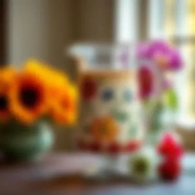 Vintage ball jar pitcher with floral decoration
