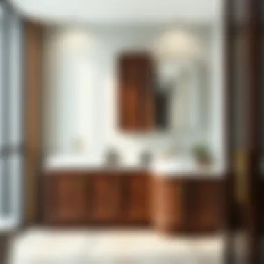 Stylish mahogany cabinet in a modern bathroom setting