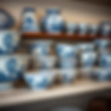 A collection of blue willow bowls arranged aesthetically on a shelf