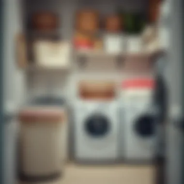 An organized laundry room featuring aesthetically pleasing laundry baskets.