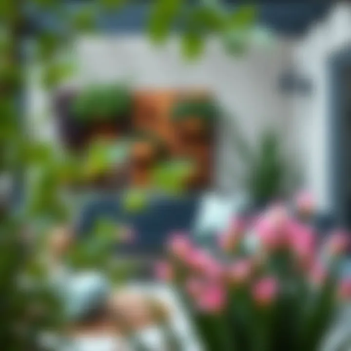 Contemporary Outdoor Décor with Black Bench Stylish black bench integrated into contemporary outdoor décor