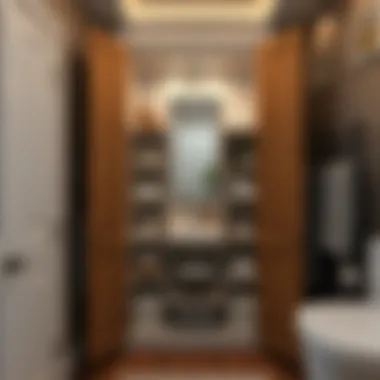 Interior Storage of Tall Bathroom Armoire Interior view of a tall bathroom armoire with organized storage