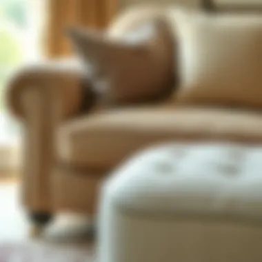 Textural Elegance of Loveseat and Ottoman Close-up of fabric textures on oversized loveseat and ottoman