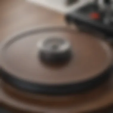 Close-up of the smooth rotating mechanism of a lazy Susan turntable highlighting its functionality.