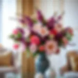 Elegant arrangement of faux flowers in a decorative vase