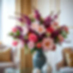 Elegant arrangement of faux flowers in a decorative vase