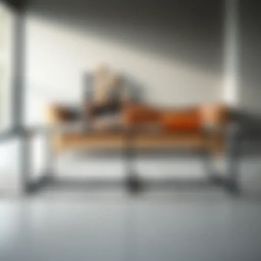 Sleek Glass Top Design A modern 6 foot coffee table featuring a sleek glass top and minimalist metal legs.