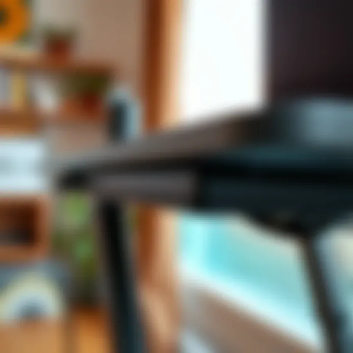 Close-up of ergonomic features on a stand-up art desk