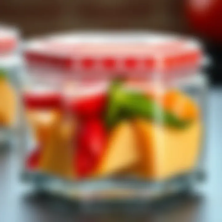 Freshness Sealed in Glass Close-up of a square glass container with a tight-sealing lid, emphasizing freshness