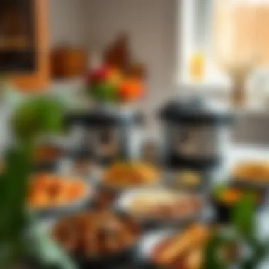 A table set with an array of meals made using a compact pressure cooker