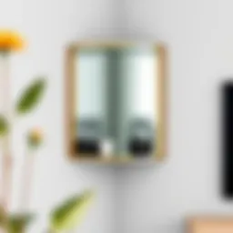 Contemporary corner mirror shelf showcasing minimalistic design