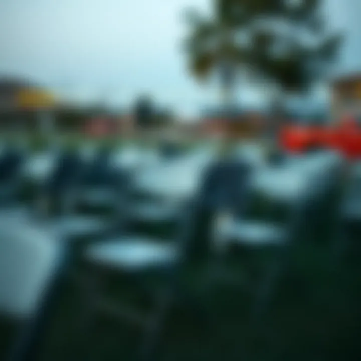 Gray Folding Chairs for Outdoor Event Setup Gray folding chairs arranged for an outdoor event