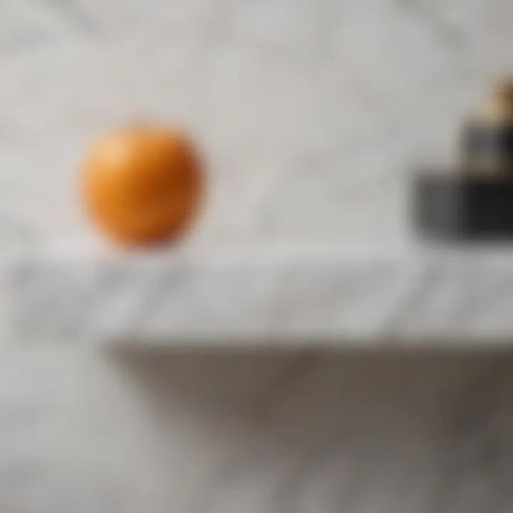 Close-up view of marble texture on a floating shelf