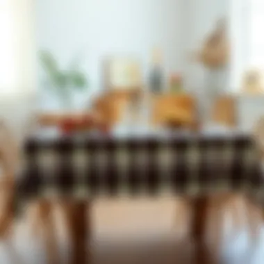 An eco-conscious setup with a plaid plastic tablecloth highlighting sustainable design choices