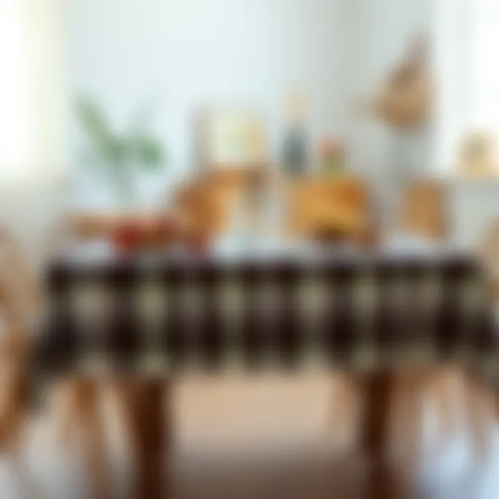 An eco-conscious setup with a plaid plastic tablecloth highlighting sustainable design choices