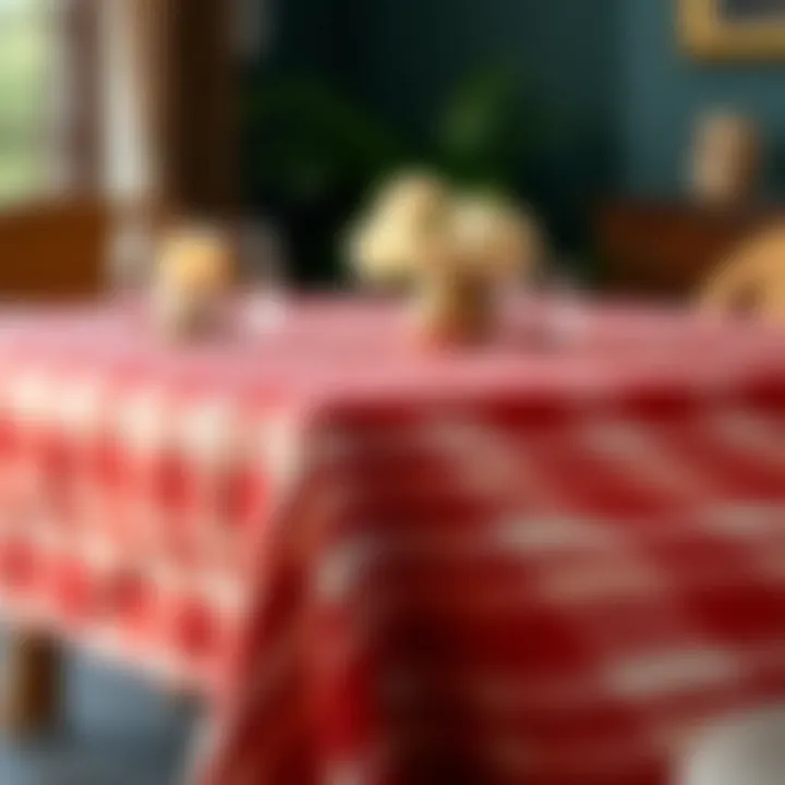 A close-up of a beautifully styled table showcasing the texture and color of plaid plastic tablecloth