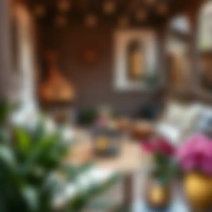 A cozy outdoor nook featuring a small circle rug surrounded by decorative elements