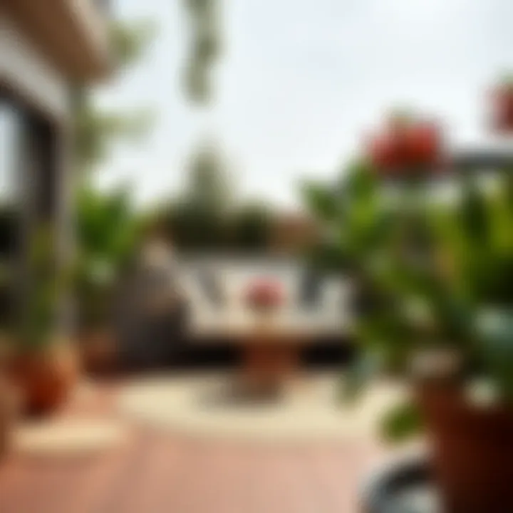 An elegant small circle outdoor rug enhancing a vibrant patio setting