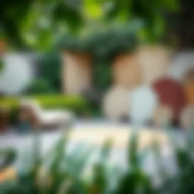 A variety of small circle outdoor rugs displayed in an inviting garden area