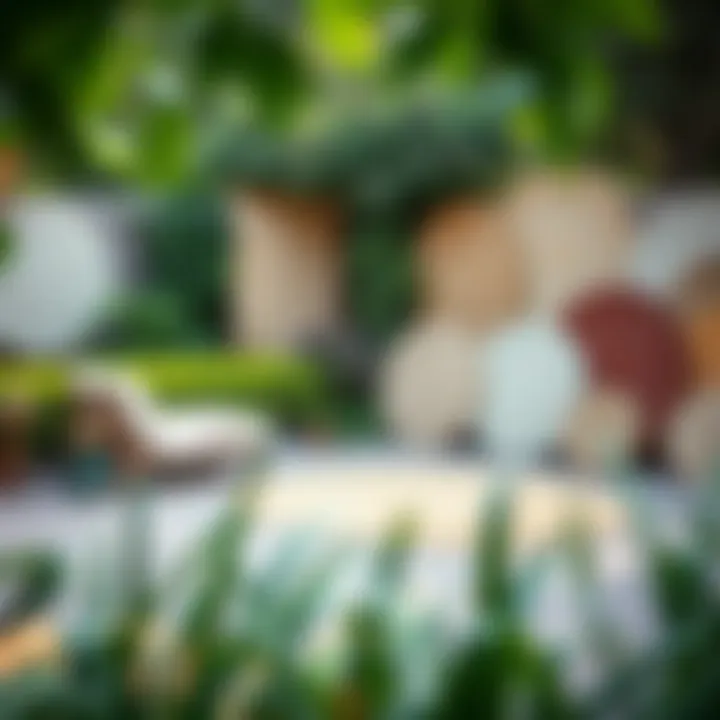 A variety of small circle outdoor rugs displayed in an inviting garden area