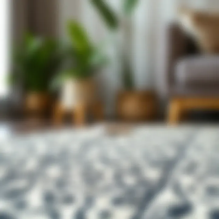 A close-up view of a textured small circle rug showcasing intricate patterns