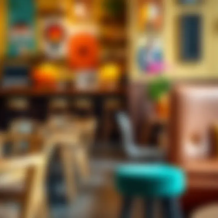 Vibrant Cafe Featuring Stylish Small Round Stool Table Stylish small round stool table displayed in a vibrant cafe environment