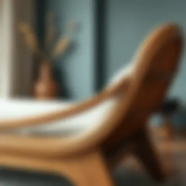 Close-up of the intricate design details of a wooden chaise lounge