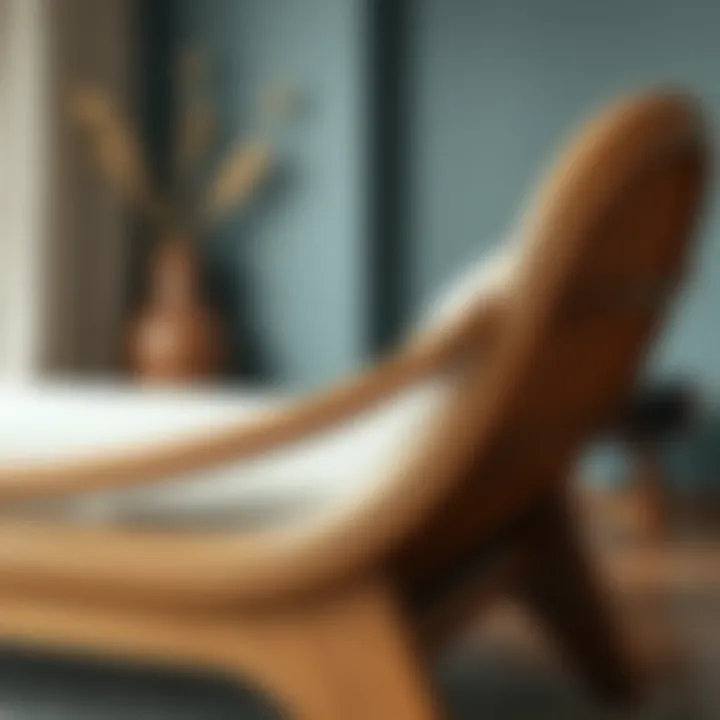 Close-up of the intricate design details of a wooden chaise lounge