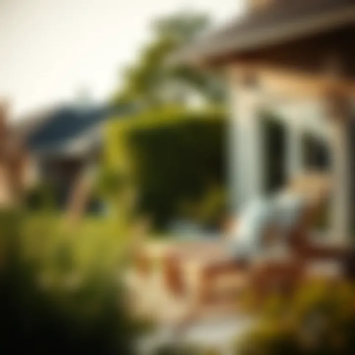 A serene outdoor setting featuring a wood chaise lounge set for relaxation