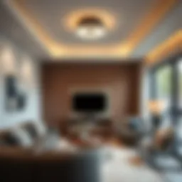 Elegant modern small ceiling fixture in a cozy living room