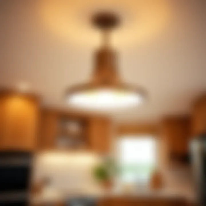 Sleek Fixture in Kitchen Setting Close-up of a sleek small ceiling fixture installed in a contemporary kitchen