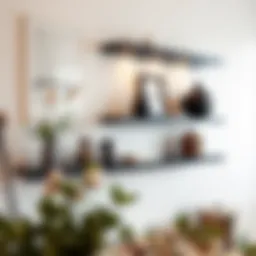 Elegant thick black floating shelf showcasing decorative items