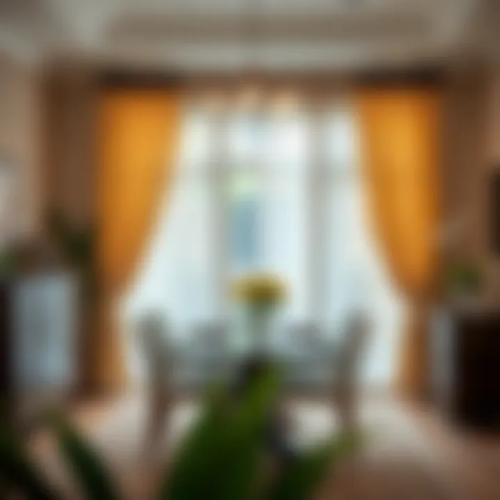 Cozy dining area highlighted by chic 52-inch curtains